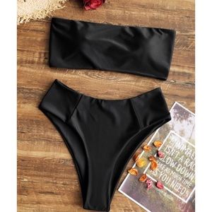 Black bandeau bikini. High leg